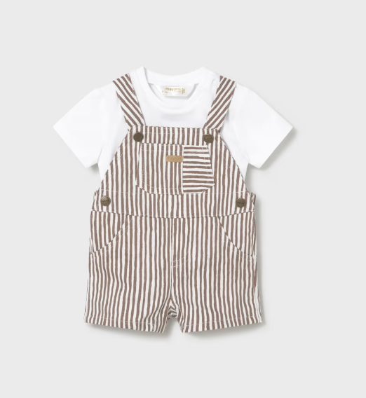 Mayoral Stripe Short Dungarees & T-Shirt Set Style 1623 - Cocoa